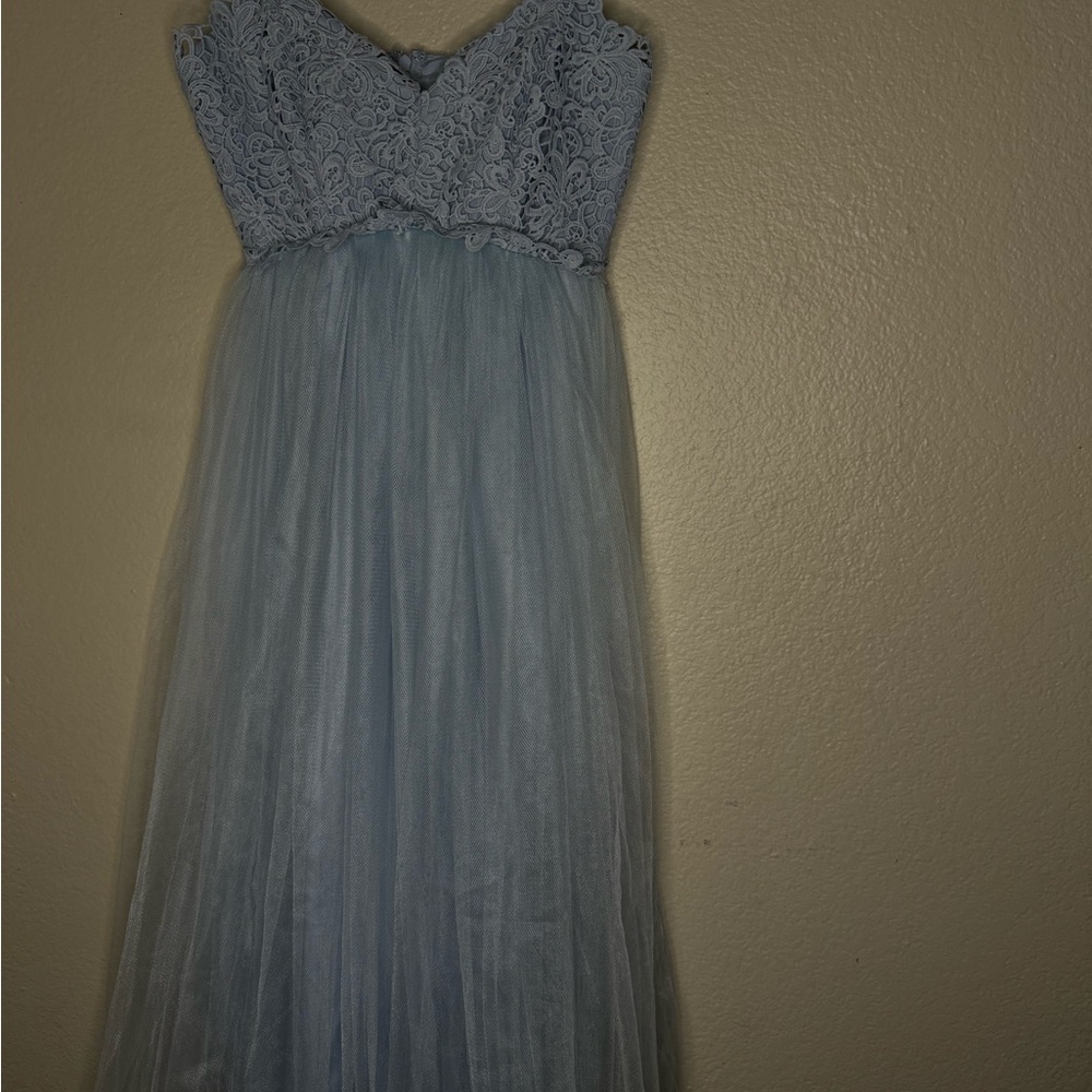 ASOS Blue Lace Bodice Tulle Midi Dress – Size 2 Elegant Formal Occasion - Picture 2 of 6